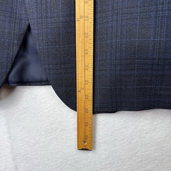 Peter Millar Suit Jacket Mens 48R Blue Gray Plaid 100% Wool 2 Button Blazer - Picture 12 of 13